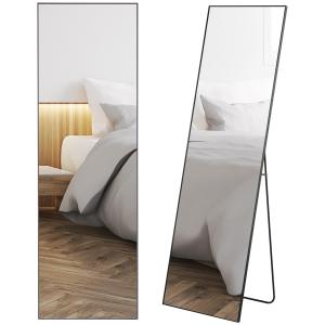 Stående Spegel Helkroppsspegel Silver av Aluminium och Glas för Sovrum och Hall Fristående Dressingspegel med Stativ Klar Bild