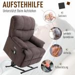Massagestol med Uppresningshjälp, Bekväm Relaxstol med Värme och Liggfunktion, Mjukt Plyschtyg för Maximal Komfort, Brun, 83 x 95 x 105 cm