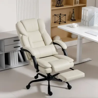 Kontorsstol med Fotstöd Beige Konstläder för Hemmakontor