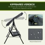 Hammock Trädgårdsgunga 3-Sits Grå av Tyg och Metall för Trädgård och Terrass Gunga med Soltak 240 kg 172 x 110 x 153 cm