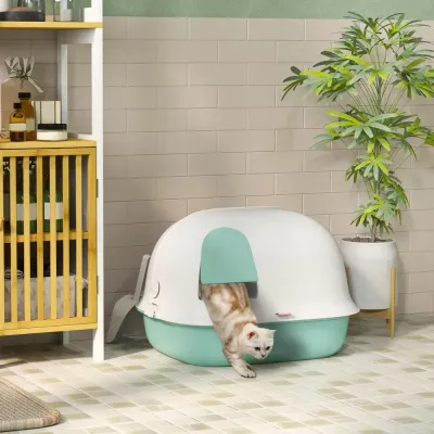 Kattlåda med Tak och Dörr, Grön