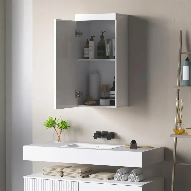 Väggskåp Badrumsskåp med Dörr Vit 37,2 x 24,5 x 76,8 cm