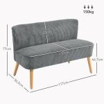 2-sits Stoppad Soffa, Trä, Sammetspolyester och Skum, Grå, 117 x 56,5 x 77 cm