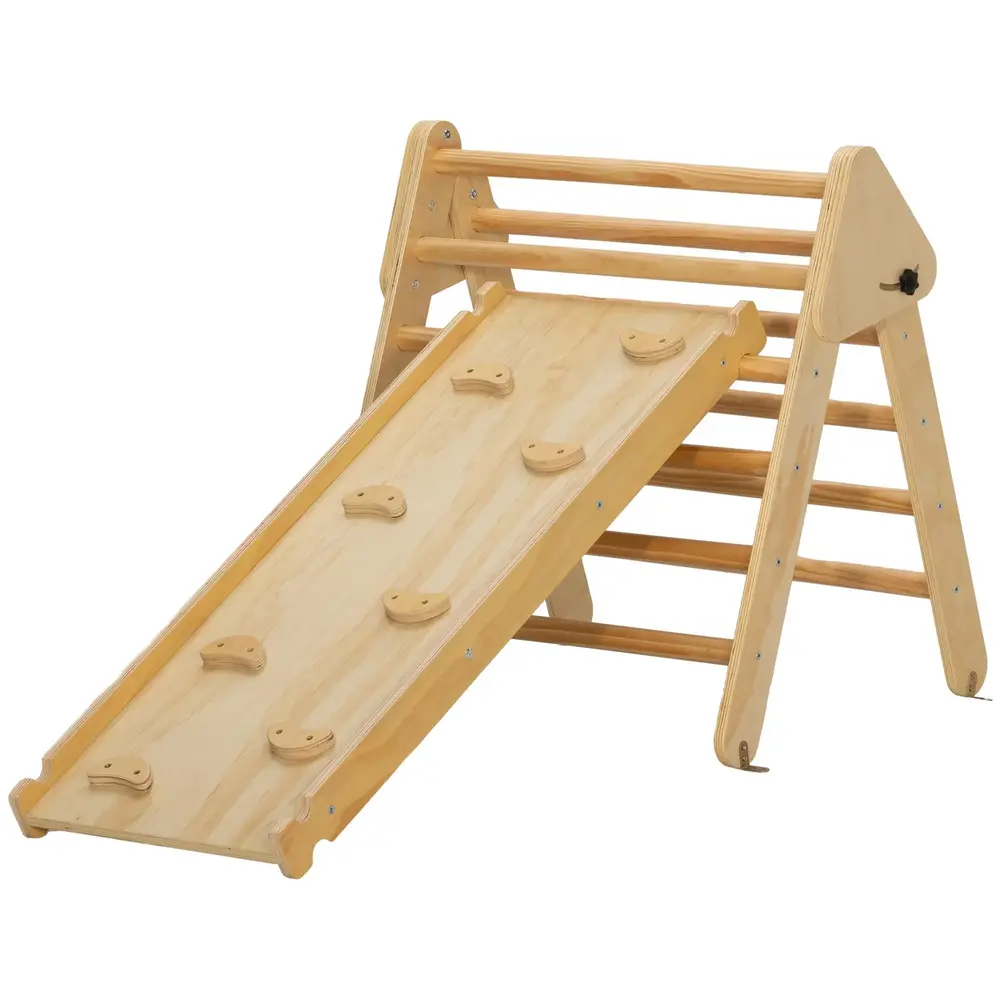 Klätterställning i Trä med Stege och Dubbelsidig Ramp