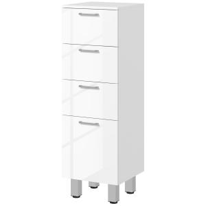Badrumsskåp med 4 Lådor och Slät Yta för Förvaring i Badrum och Sovrum Hållbar och Stabil Vit Spånskiva för Hemmet Modern Design
