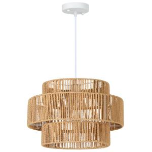 Hänglampa med 3 Våningar och Skärm i Hamparep för Vardagsrum och Matsal Ergonomisk och Elegant Ljusbrun Metall och Rep för Hemmet