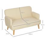 Soffa Loveseat Gräddvit av Sammetslook och Trä för Vardagsrum 2-Sits Stoppad Soffa med Armstöd 130 x 74 x 79 cm