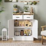 Skänk med Lådor och Skåp Natur Trä och Vit MDF för Kök och Hall Rymlig Förvaringsmöbel med Justerbara Hyllplan Modern Skandinavisk Design Robust