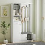 Hallmöbel Allt-i-ett Vit MDF och Trä för Entré och Hall Praktisk Klädhängare med Skobänk och Krokar Komplett Förvaringslösning Modern Design 180 cm