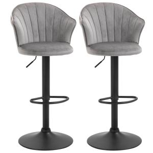 Barstolar i Sammet 2-Pack, Snurrbara Köksstolar med Ryggstöd, Justerbar Höjd och Bekväm Sits, Grå, 51,5 x 57,5 x 93-114,5 cm