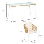 5-delat Trädgårdsset, Rottinglook, Sitt- och Ryggkuddar, Rostsäker Aluminiumram, Gul/Vit/Beige
