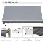 Infällbar Markis med Handvev, Metallram, Polyester, Grå/Vit, 3,95 x 2,45 m