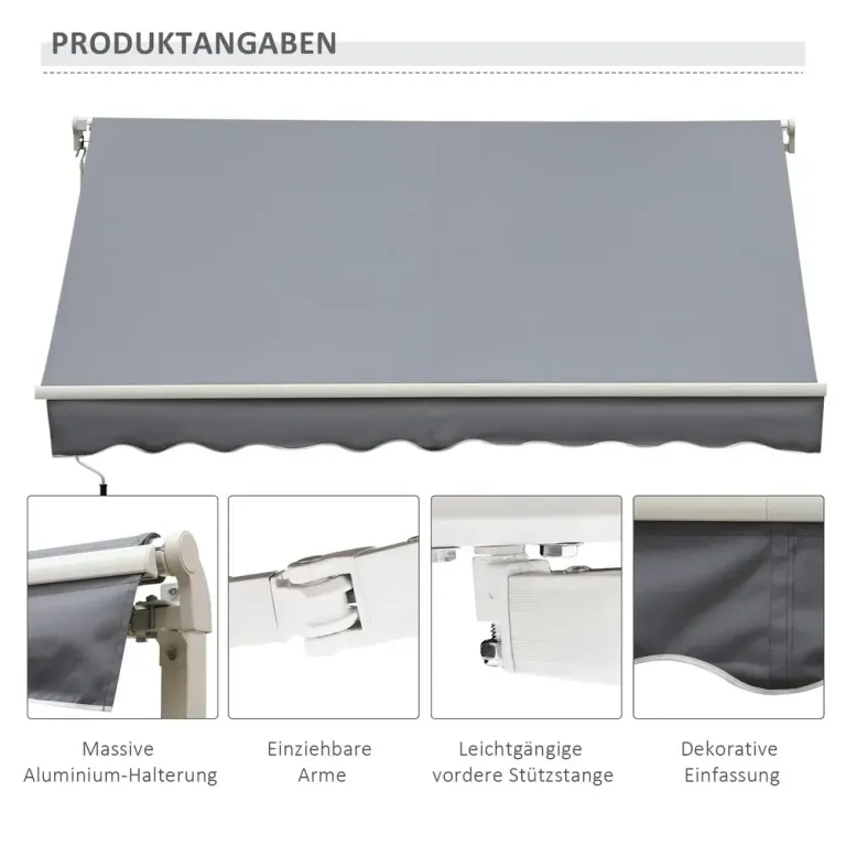 Infällbar Markis med Handvev Metallram 3,95 x 2,45 m