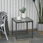 Runt Trädgårdsbord Konstrotting Elegant Sidobord med Glasskiva och Aluminiumram Väderbeständig Grå