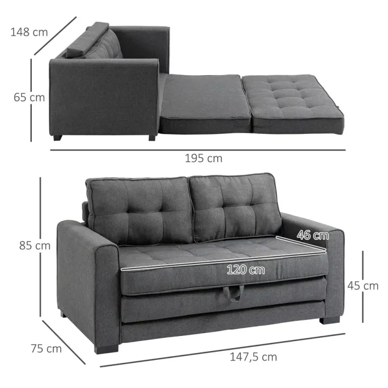 Bäddsoffa 2-Sits i Linnetyg Kompakt 147,5 x 75 x 85 cm