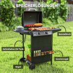 Gasgrill 7 KW Grillvagn med 3 Brännare, Side Cooker och Rulllås, Svart, 107x54x96 cm