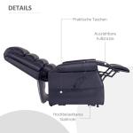 Fåtölj med Ståhjälp Massagestol Svart av Konstläder för Vardagsrum Relaxstol med USB Port och Värmefunktion Fjärrkontroll Liggfunktion