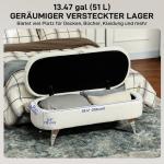 Bänk Förvaringsbänk Vit av Teddy Sammet och Metall för Hall och Sovrum Stoppad Bänk med Lock 114 x 47 x 46,5 cm