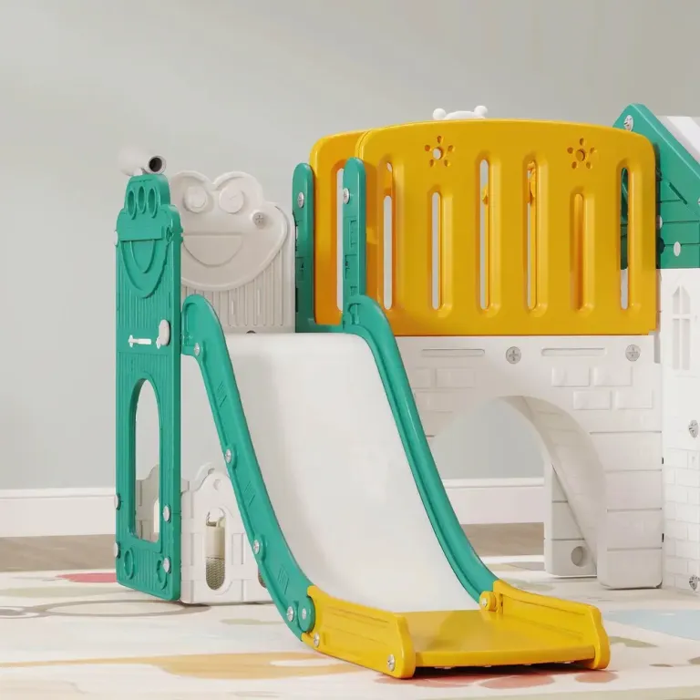 Lekplats Inomhus 7 i 1 Gul och Grön Plast för Barn 1-4 År