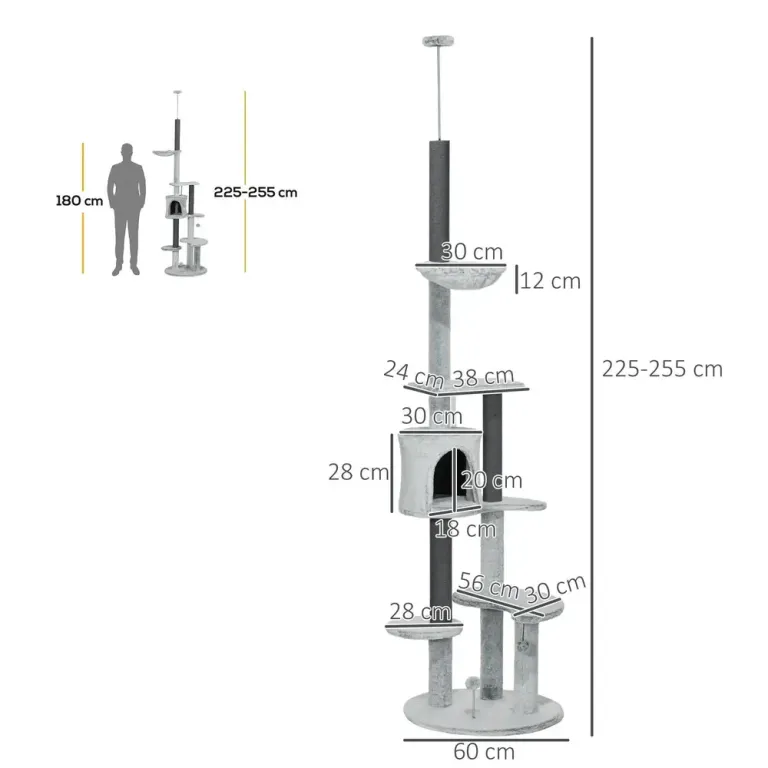 Klösträd Grå av Sisal och Plysch för 225-255 cm