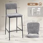 Barstolar 2-Pack Grå Tyg och Stål för Köksö och Bar Vadderad Sits med Ryggstöd och Fotstöd Modern Industriell Design Bekväm