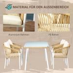 5-delat Trädgårdsset, Rottinglook, Sitt- och Ryggkuddar, Rostsäker Aluminiumram, Gul/Vit/Beige