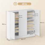 Skoskåp med 10 Hyllor för 25-30 Par, Ventilationshål och Mjukstängande Dörrar i Trä, Vit