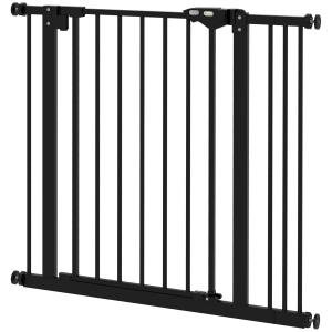 Säkerhetsgrind för Hundar och Husdjur med Justerbar Bredd för Hemmet Hållbar och Stabil Svart Metall och Plast 74–87 cm