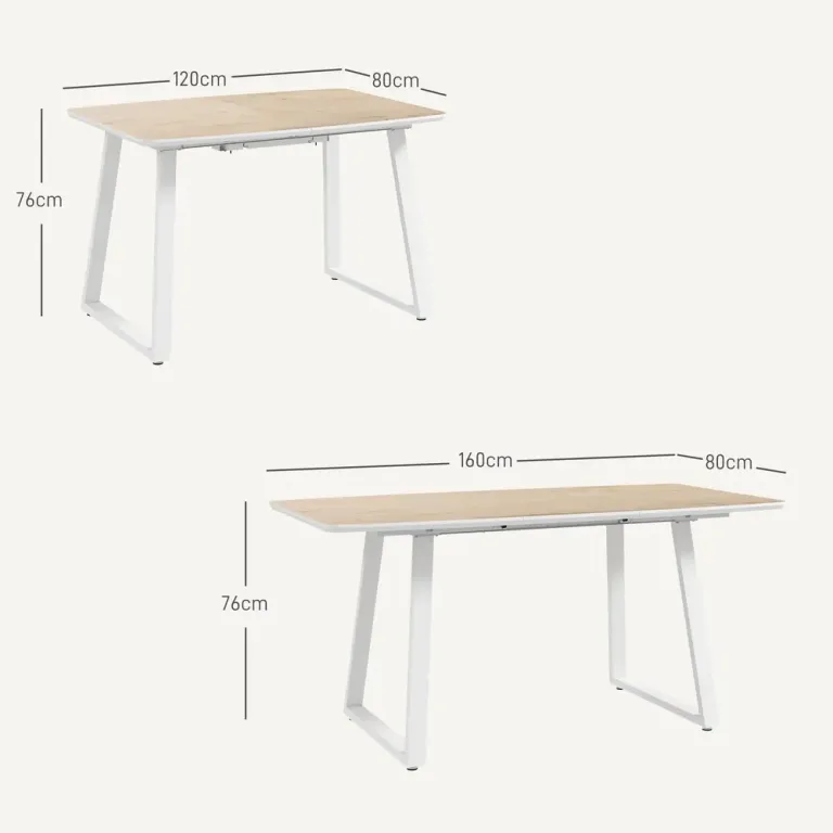 Matbord Ek av Stål och Trä 120-160 x 80 x 76 cm