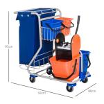 Städvagn 4 Hinkar Torkarvagn Systemvagn med Hjul Professionell Rengöringsutrustning Blå Orange 100 X 70 X 103 Cm