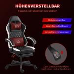 Spelstol med Fotstöd, Nackstöd, Kudde och Konstläderfodral, Vridbar och Höjdjusterbar, Svart+Vit