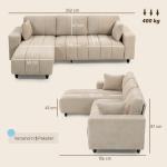 Hörnsoffa med Divan 3 Sits Beige Tyg och Metall för Vardagsrum Flexibel Soffa med Flyttbar Schäslong och 2 Kuddar Modern och Bekväm