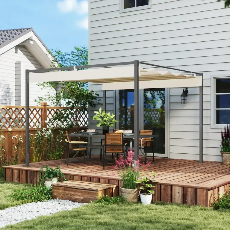 Pergola Trädgårdspaviljong med Tak Beige av Metall 3 x 3 m