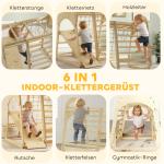 Klätterställning Inomhus Naturfärgad Trä för Barn 3 till 6 År Lekplats 6 i 1 med Rutschkana och Klätternät Robust 120 cm