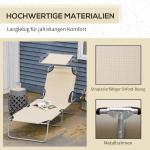 Hopfällbar Solsäng med Soltak, Justerbar Strandstol i Beige Textil, Bekväm Vilostol för Trädgård och Camping, Beige, 187 x 58 x 36 cm