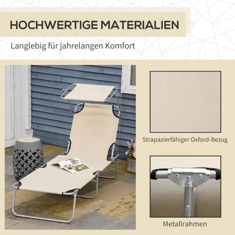 Hopfällbar Solsäng med Soltak Strandstol 187 x 58 x 36 cm