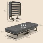 Hopfällbar Säng med Madrass, 4 Hjul, upp till 150 kg, Metallram, Mörkgrå, 190 x 80 x 42 cm