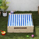 Sandlåda Träsandlåda med Tälttak Natur av Trä och Tyg för Barn 3-6 År Sandlåda med Markduk 120 x 120 cm