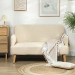 Soffa Loveseat Gräddvit av Sammetslook och Trä för Vardagsrum 2-Sits Stoppad Soffa med Armstöd 130 x 74 x 79 cm