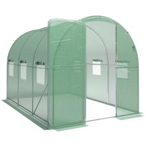 Växthus Tunnel Grön PE-plast och Stål för Trädgård Odlingshus 6 kvm med Dörr och Fönster Väderbeständigt Skydd 300x200x200 cm