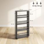Rullvagn Smal med 4 Hyllplan Svart Bambu för Kök och Badrum Hylla på Hjul Platsbesparande Förvaring 45x15x91 cm
