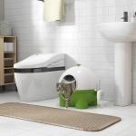 Kattlåda Toalett med Huva Grön Vit av Plast för Katter upp till 4 Kg Inomhusbruk med Lock och Skopa Hygienisk Design 53 x 51 x 48 cm