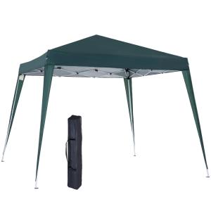 Hopfällbar Paviljong Partytält UV-Skydd Stål och Grön Polyester Inklusive Bärväska för Trädgård och Balkong Portabel 2,4 X 2,4 M
