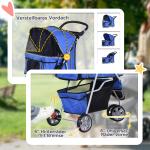 Hundvagn Husdjursvagn Buggy Blå Polyester för Hundar och Katter Hopfällbar och Lätt Perfekt för Resor