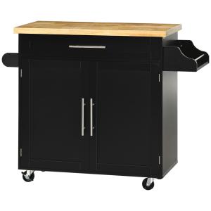 Köksvagn Serveringsvagn Vit av Trä för Vardagsrum och Matsal Vagn med Bänkskiva och Kryddställ Handdukshållare 109 x 40 x 89 cm