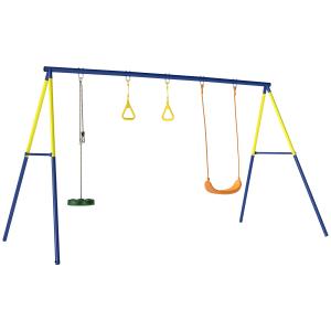 Gungställning 3 i 1 Flerfärgad Metall för Barn Gungset med Klassisk Gunga Ringar och Stågunga Robust 285x160x181 cm
