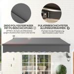 Spännmarkis Balkongmarkis med Handvev Grå av Polyester och Metall för Altan och Balkong Solskydd med Solar LED 300 cm