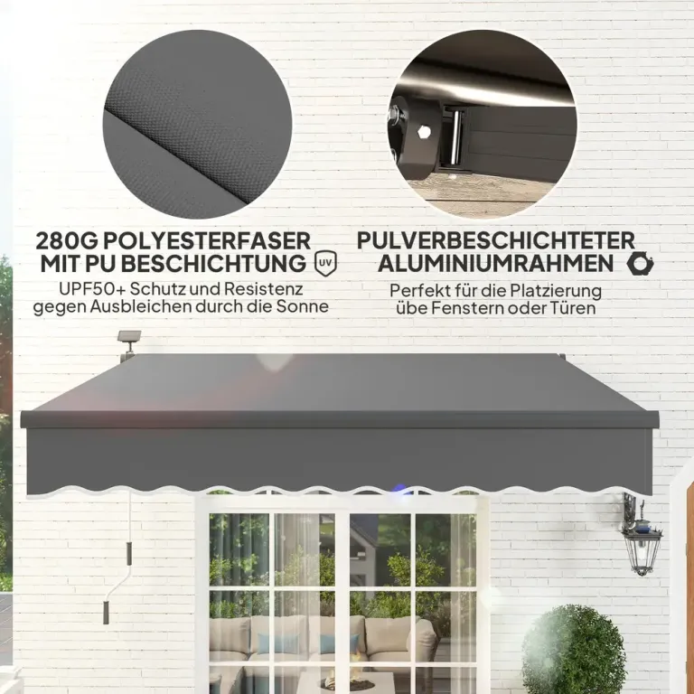 Spännmarkis Balkongmarkis med Handvev Grå 300 cm