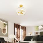 Taklampa med Ljuskronadesign, Kristallskärm, 3 Lampor i Metall, Guld