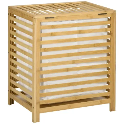 Tvättkorg Tvättkista Natur av Bambu och Tyg 50 x 36 x 60 cm